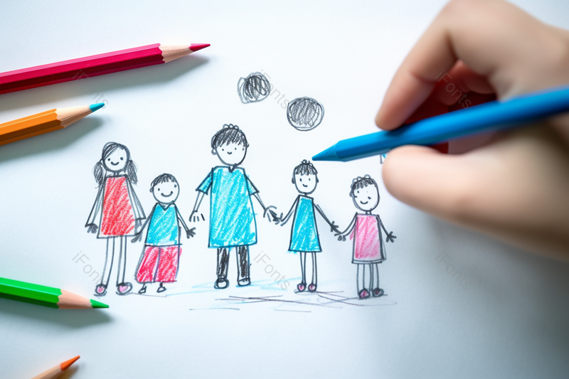 彩绘手绘儿童绘画全家福摄影,高清,摄影图,摄影图片,图片大全,摄影图免费下载